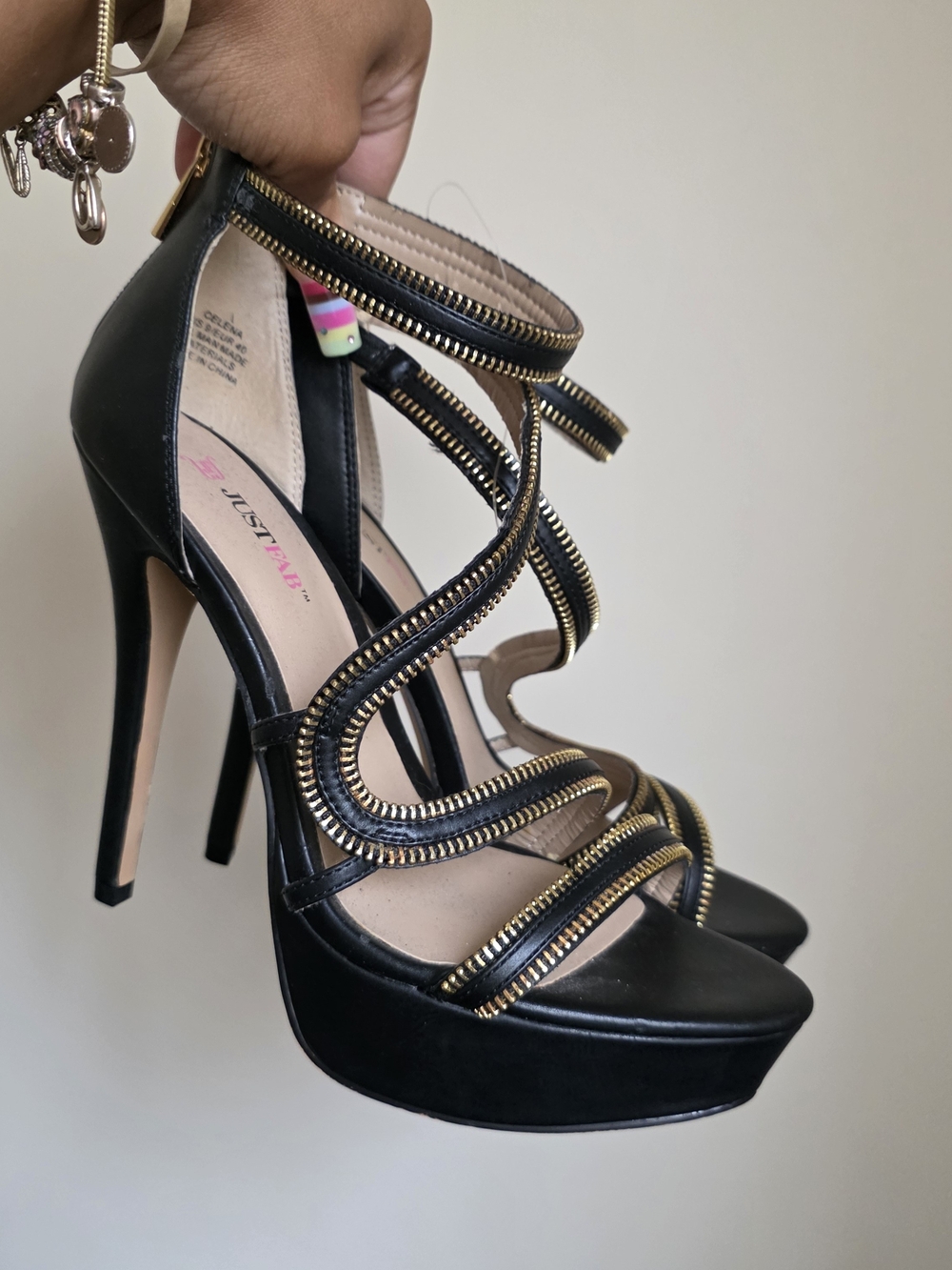 Shoe Dazzle Black Platform Zip-Strap Stiletto Heels